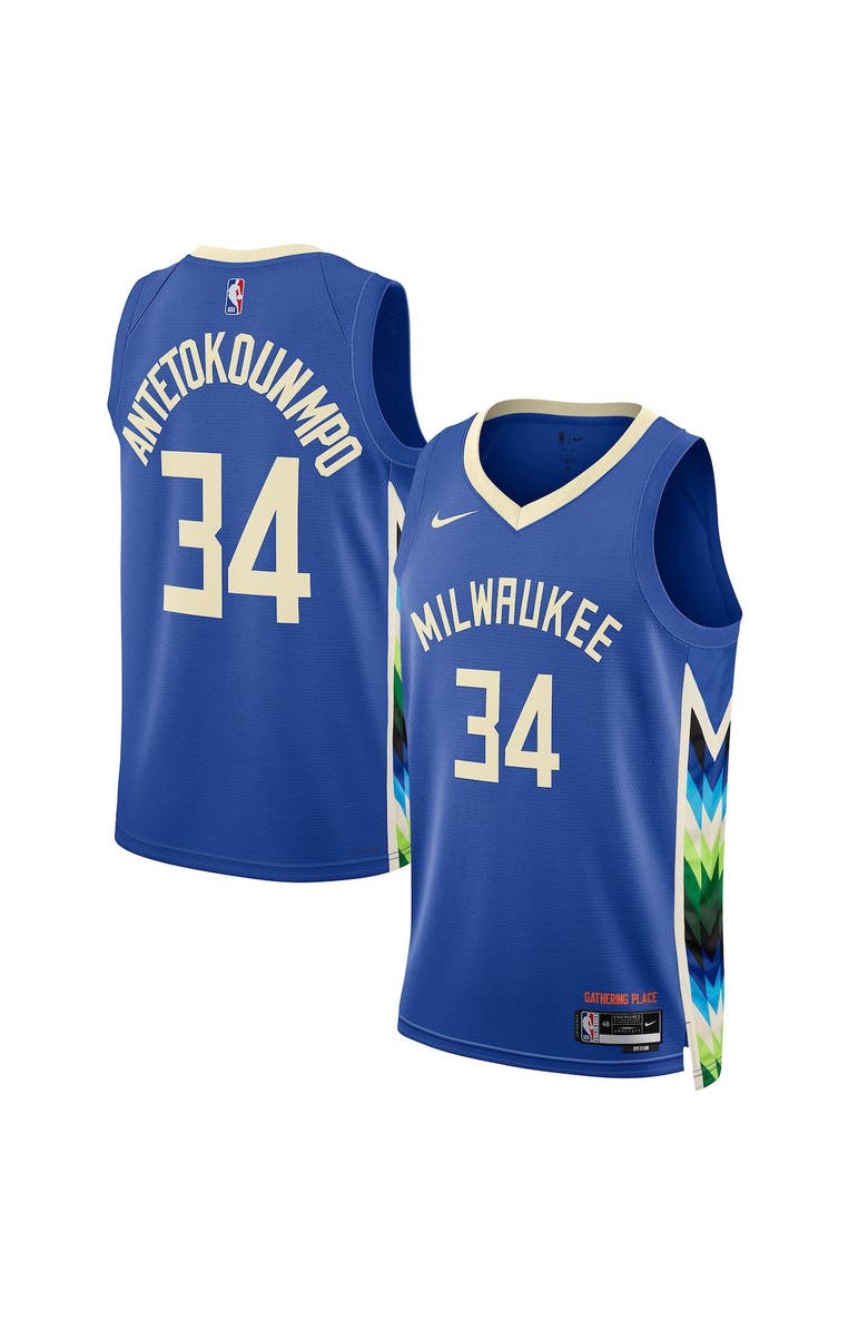 Nike Unisex Nike Giannis Antetokounmpo Royal Milwaukee Bucks 2022/23 Swingman Jersey - City Edition, Alternate, color, 