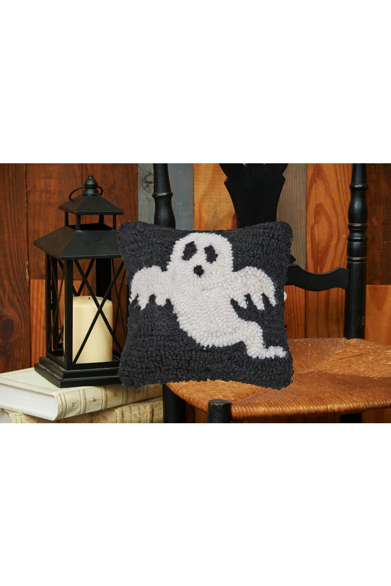 Cute Ghost Halloween Hooked Petite Mini Accent Pillow 8" x 8", Alternate, color, Black