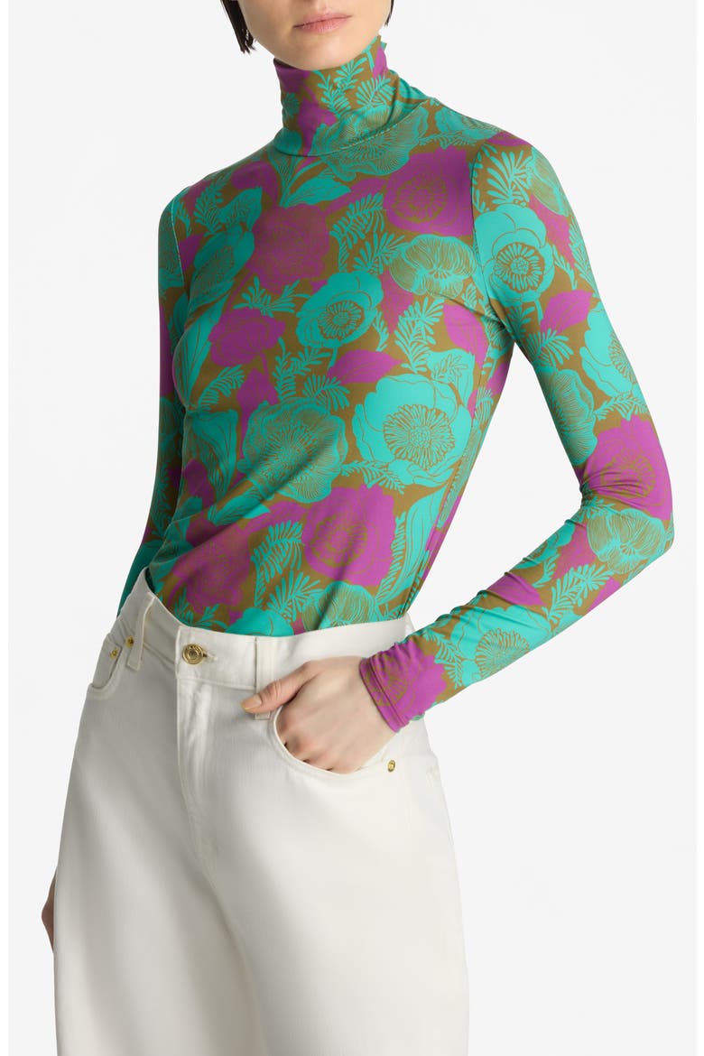 California Poppy Pattern Nuda Turtleneck Top, Alternate, color, LICHEN MULTI