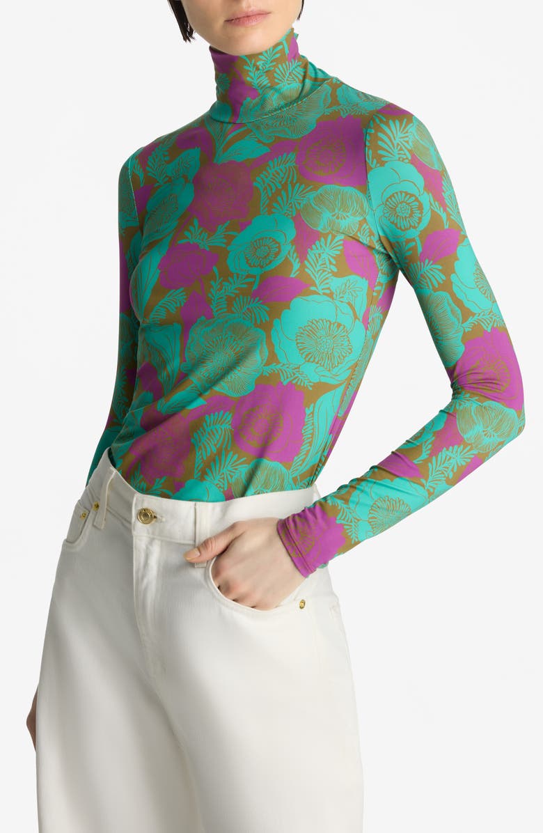 St. John Collection California Poppy Pattern Nuda Turtleneck Top, Alternate, color,