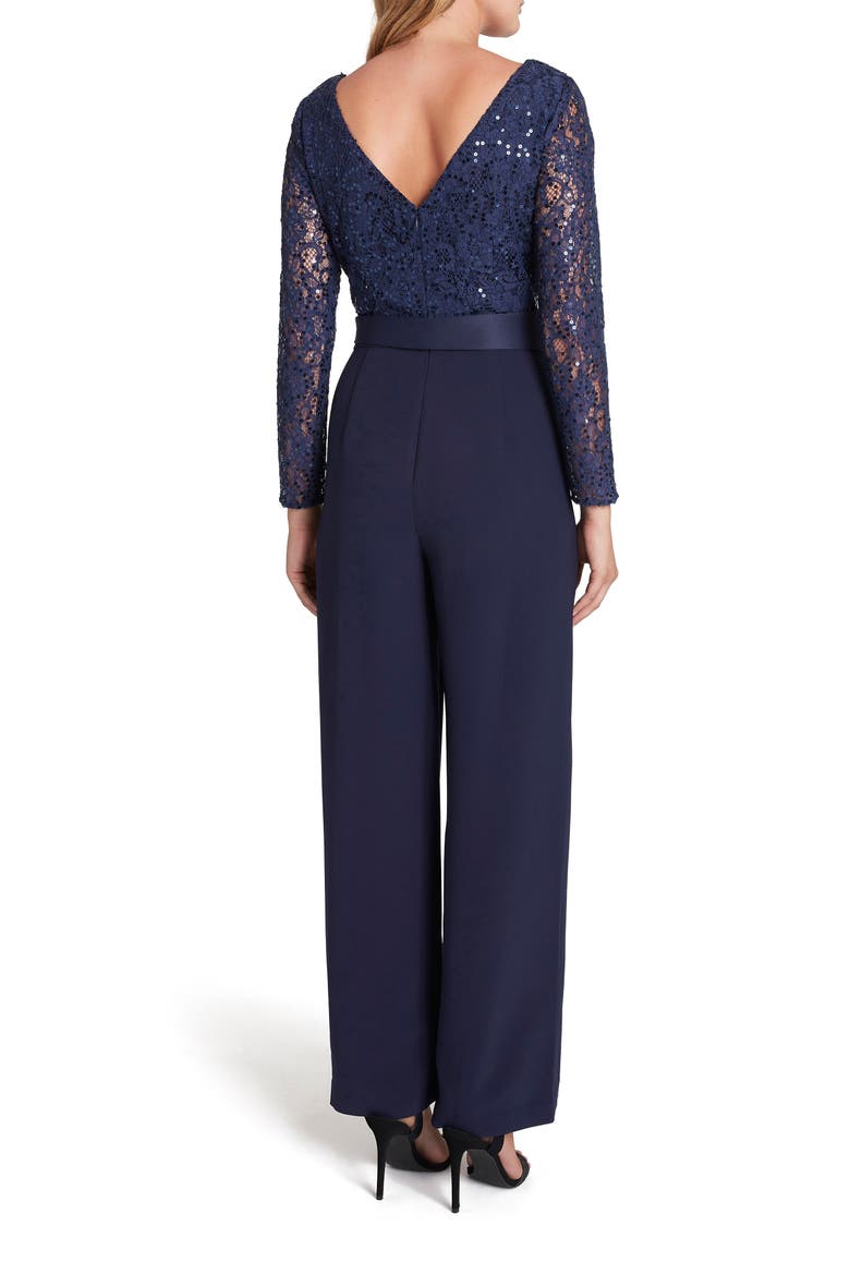 Stretch Lace & Crepe Long Sleeve Jumpsuit, Alternate, color, MIDNIGHT NAVY