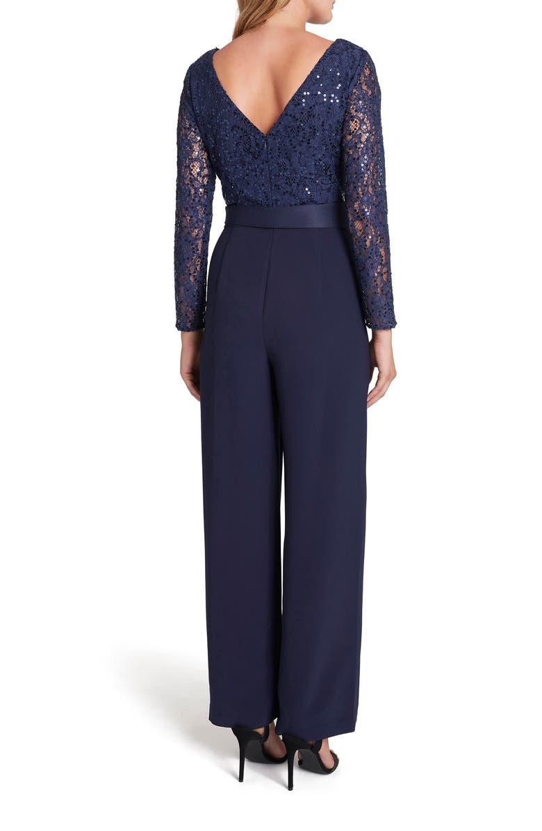 Tahari Stretch Lace & Crepe Long Sleeve Jumpsuit, Alternate, color, 