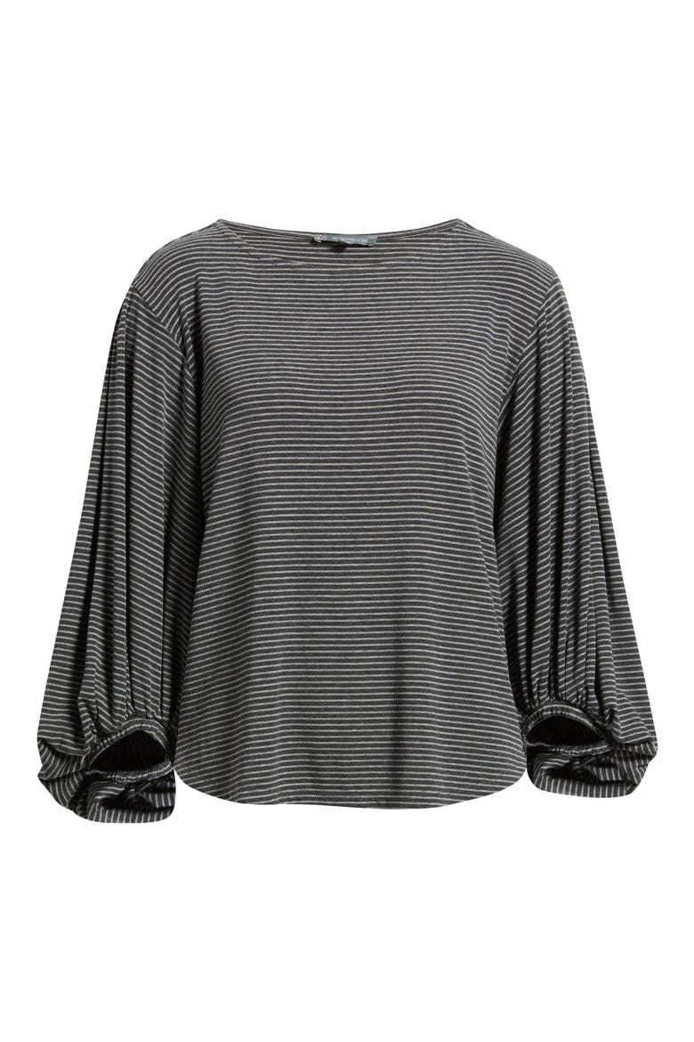Stripe Balloon Sleeve Knit Top, Alternate, color, HEATHER CHARCOAL