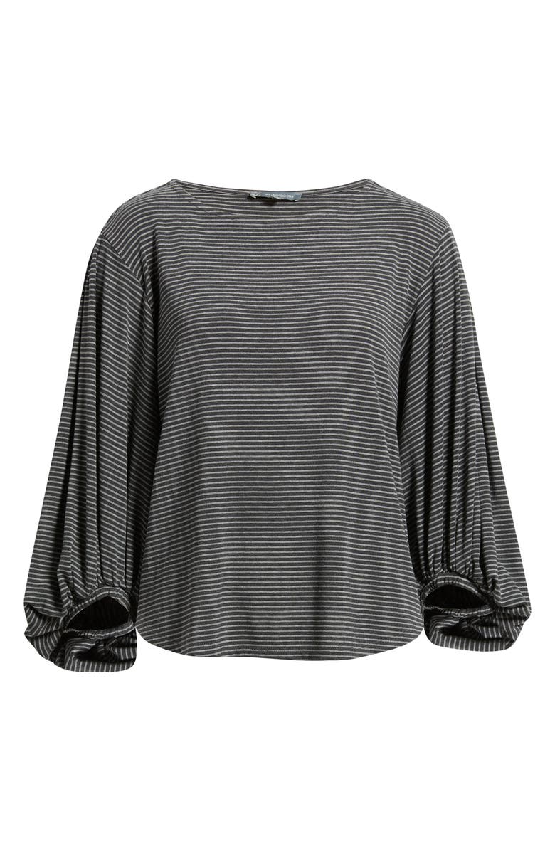 Wit & Wisdom Stripe Balloon Sleeve Knit Top, Alternate, color, Heather Charcoal
