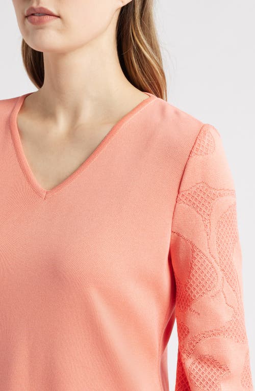 Ming Wang Tonal Texture Detail Sweater In Orange Burst