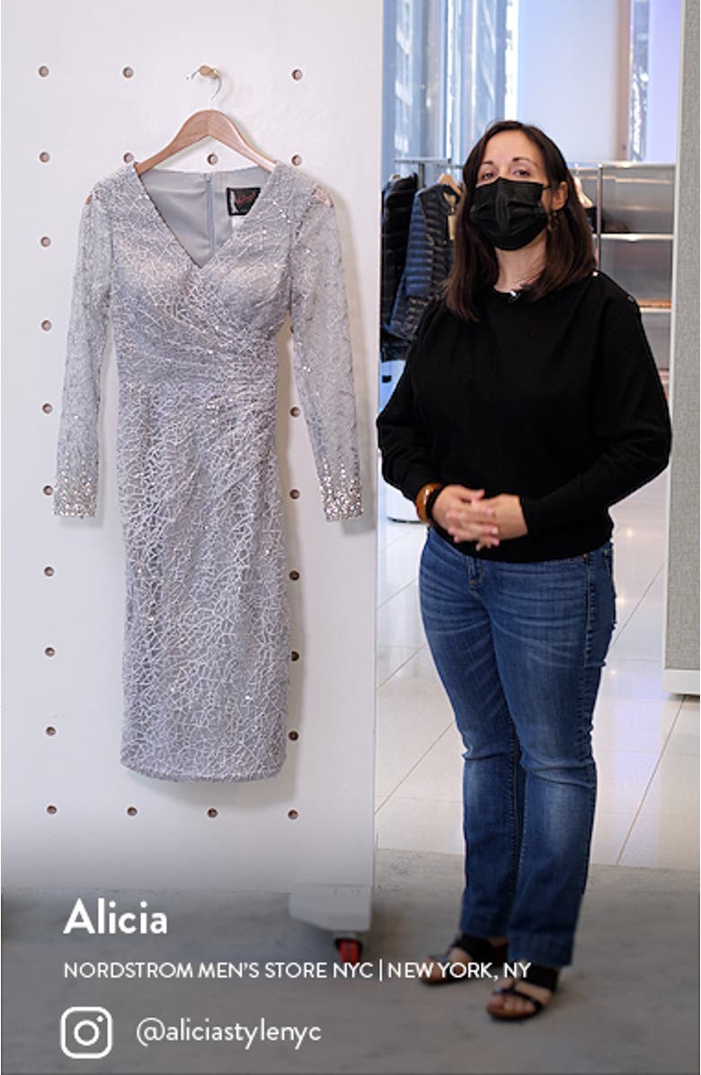 Sheer Long Sleeve Spiderweb Cocktail Dress, sales video thumbnail