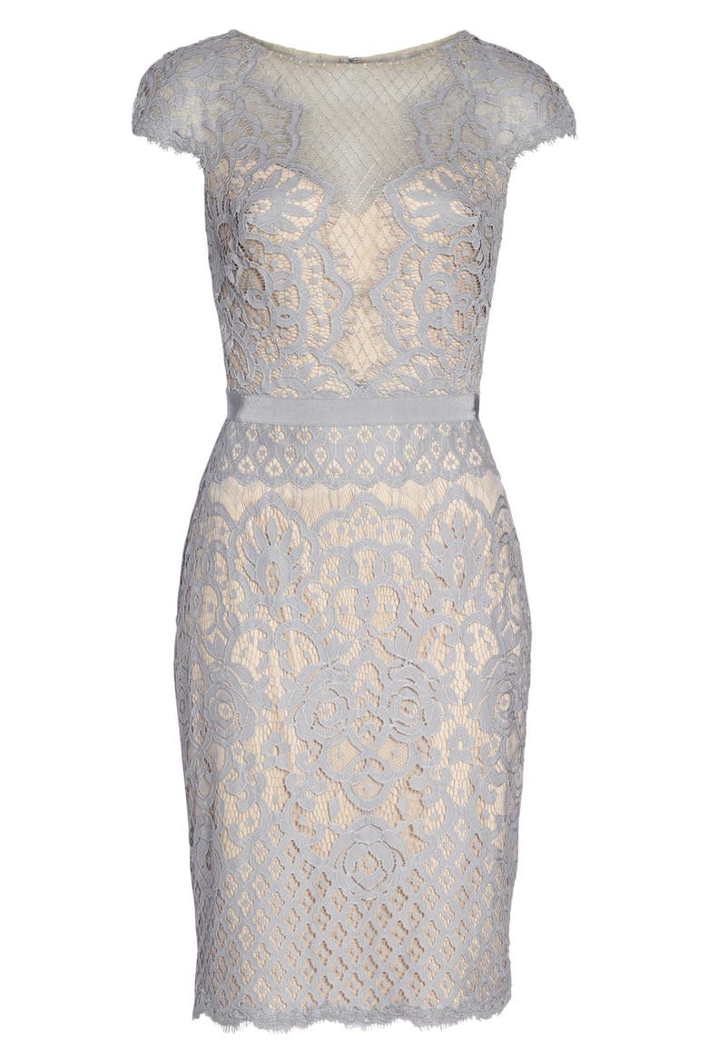 Lace Sheath Dress, Alternate, color, PEWTER/ PETAL