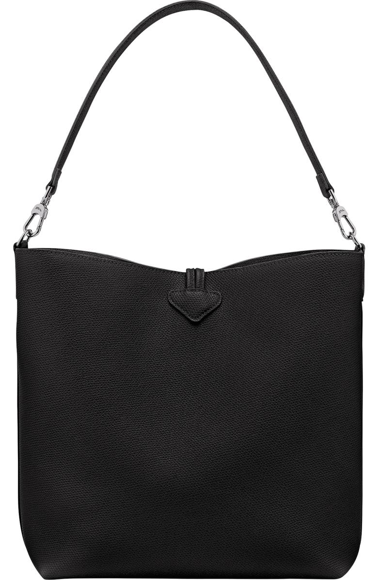 Longchamp Medium Le Roseau Leather Hobo Bag, Alternate, color, Black