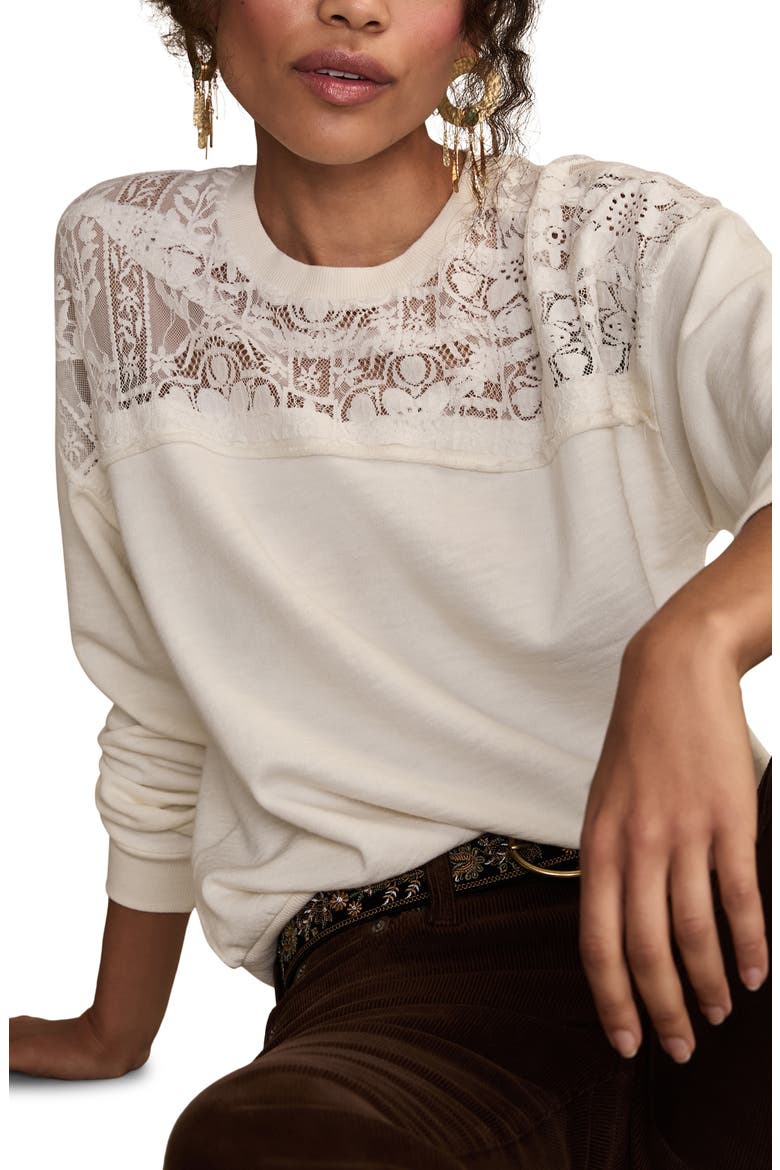 Lucky Brand Floral Lace Inset Cotton Top (Women) | Nordstrom