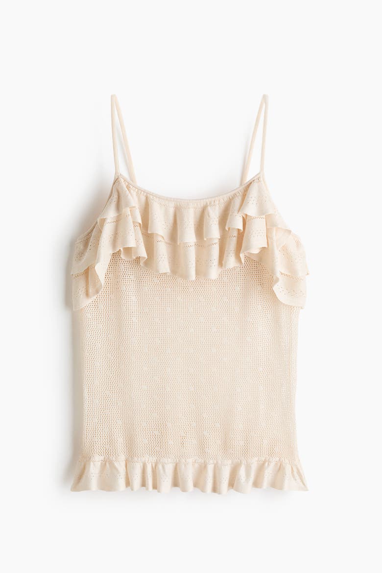 Flounced Pointelle-knit Top, Alternate, color, Light beige
