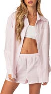 EDIKTED Pinstripe Oversize Button-Up Blouse