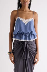 Chloé Lace Trim Floral Silk Jacquard Camisole Top