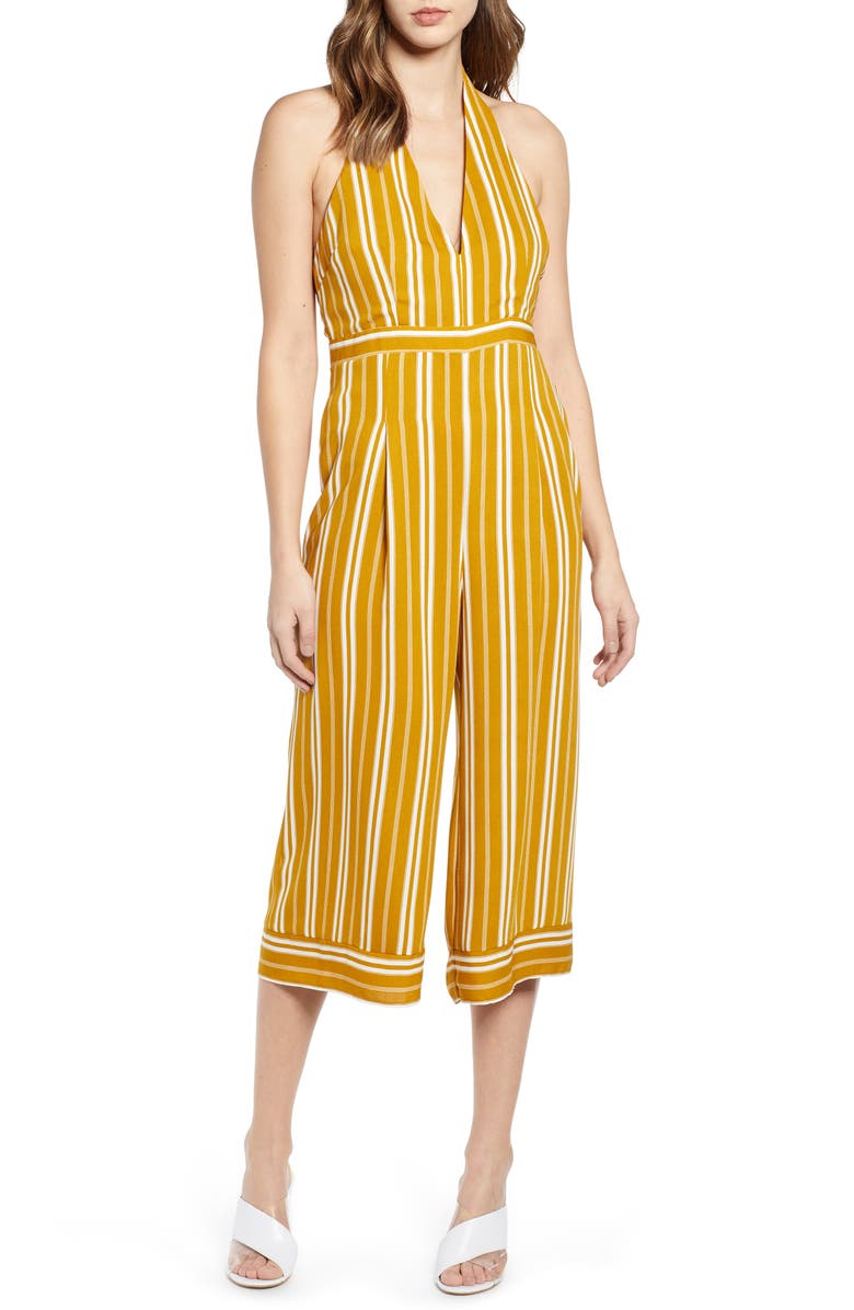 Leith Stripe Halter Top Wide Leg Crop Jumpsuit, Main, color, 