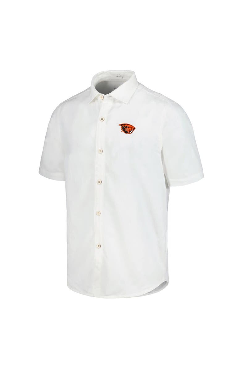 Tommy Bahama Men's Tommy Bahama White Oregon State Beavers Coconut Point Palm Vista IslandZone Camp Button-Up Shirt, Alternate, color,