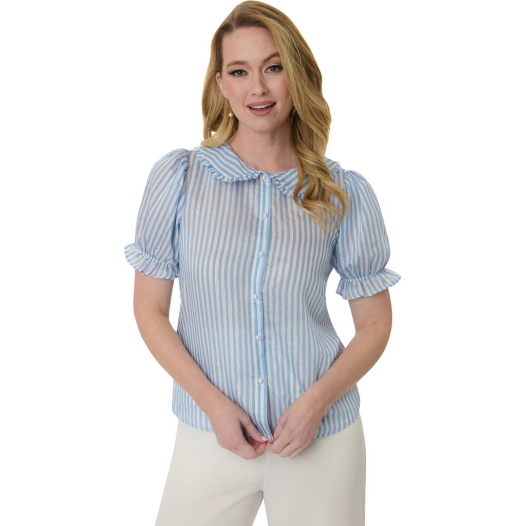 Smak Parlour 1960s Puff Sleeve Blouse in Blue & White Stripe  product