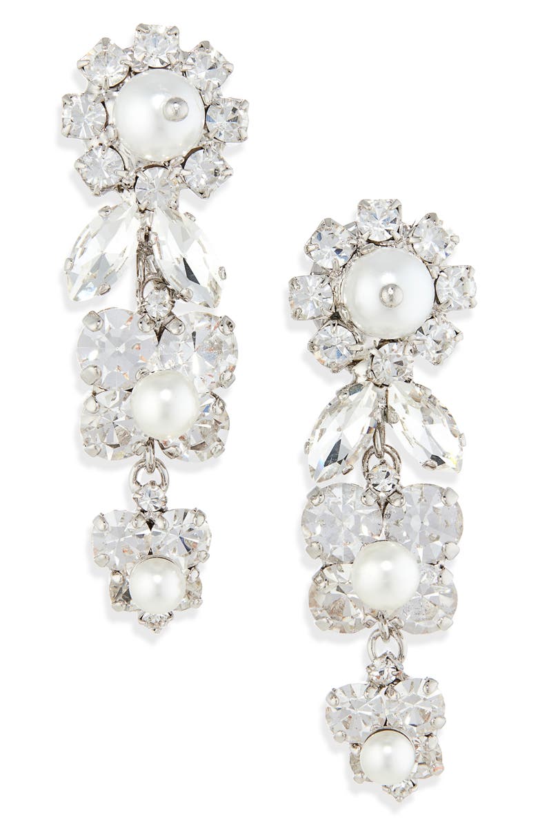 Simone Rocha Daisy Cluster Crystal & Faux Pearl Drop Earrings, Main, color, Crystal/ Pearl