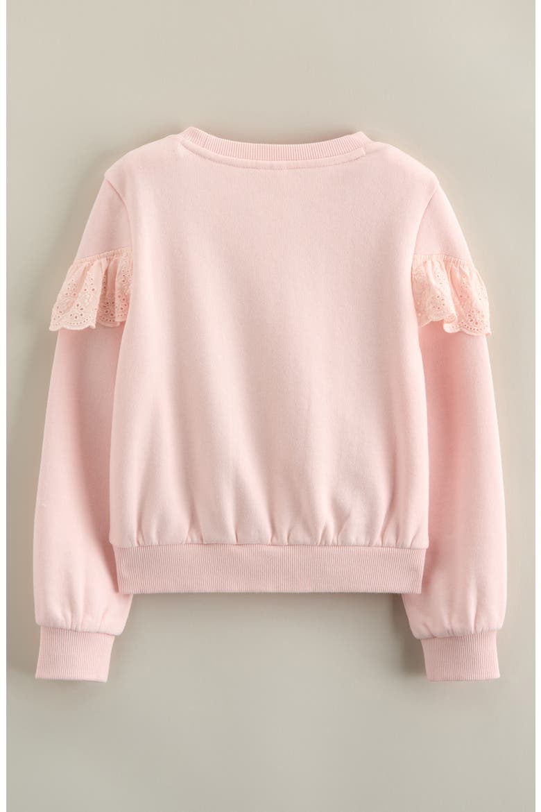 Kids' Eyelet Ruffle Crewneck Cotton Blend Terry Sweatshirt, Alternate, color, PINK AMOUR