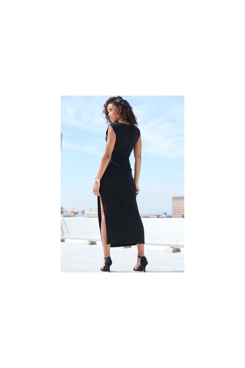Boat Neck Fitted Maxi Dress, Alternate, color, Black