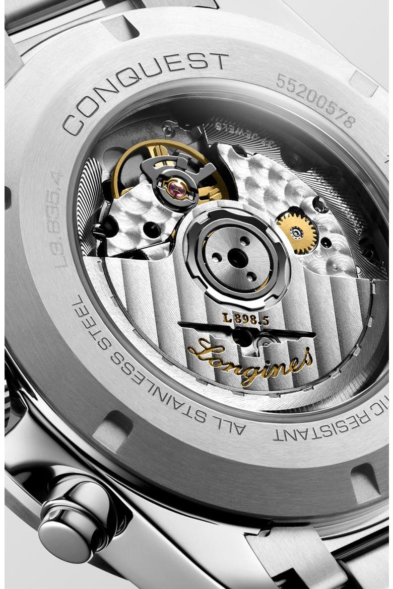 Conquest Chronograph Bracelet Watch, 42mm, Alternate, color, SILVER/ GREEN