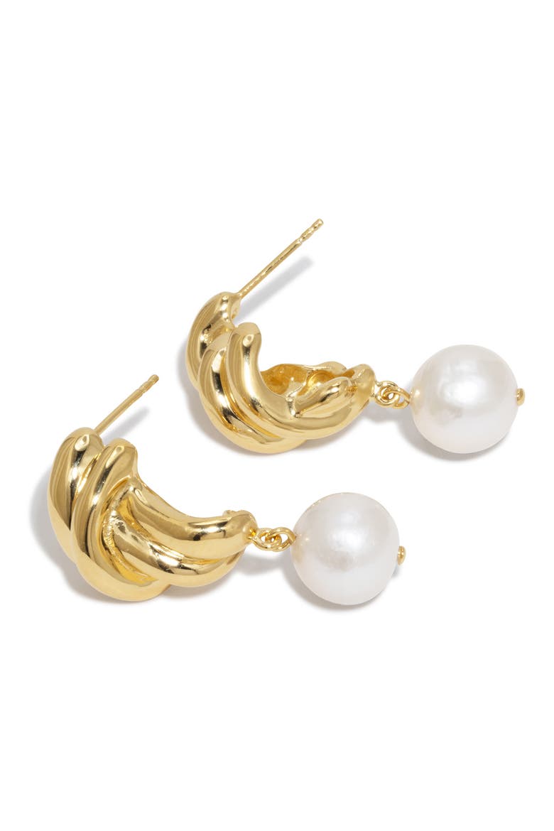Freshwater Pearl Drop Earrings, Alternate, color, 18CT GOLD PLATED