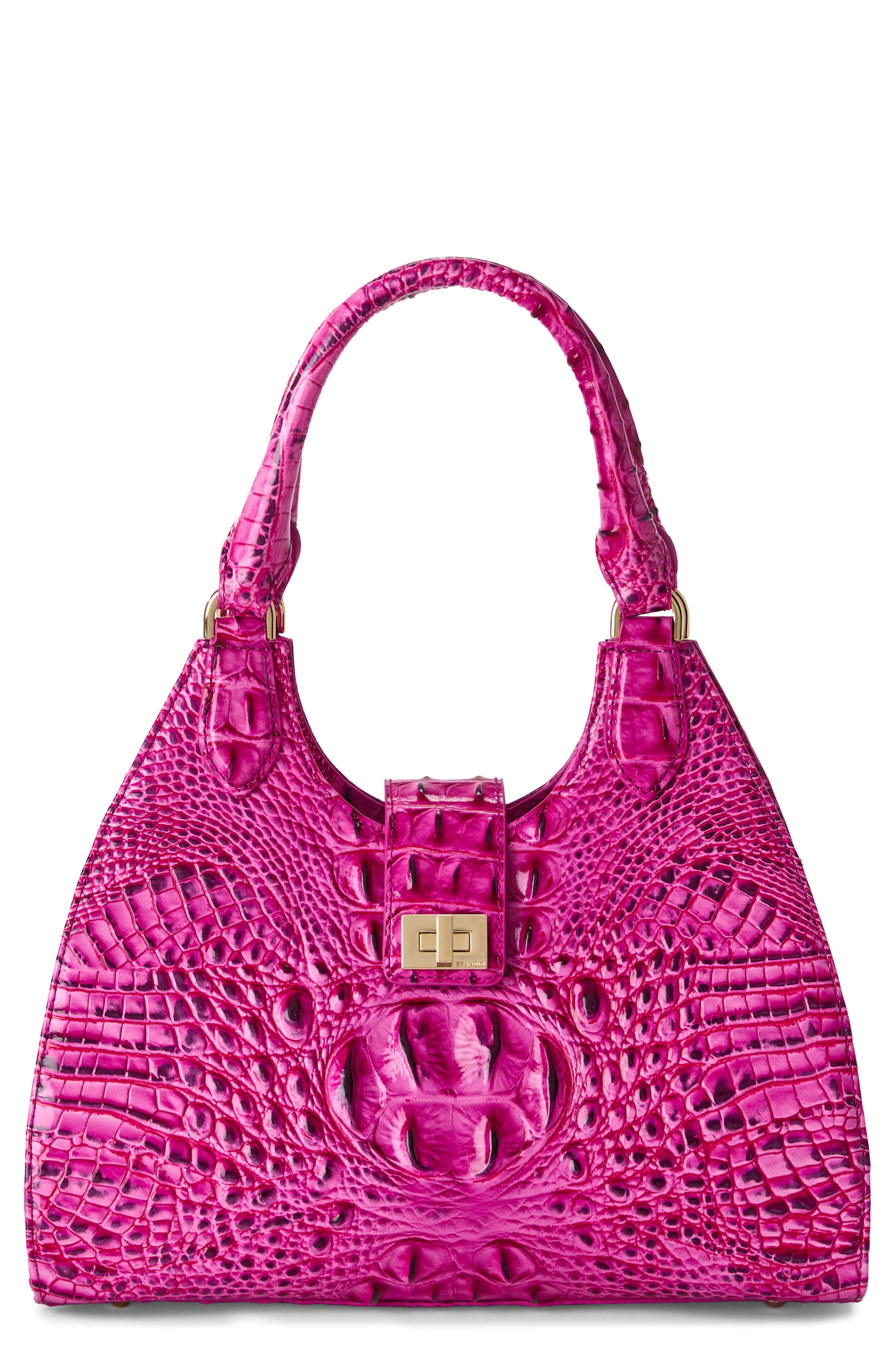 Brahmin Adrian Croc Embossed Leather Shoulder Bag, Main, color, Electric Fuschia