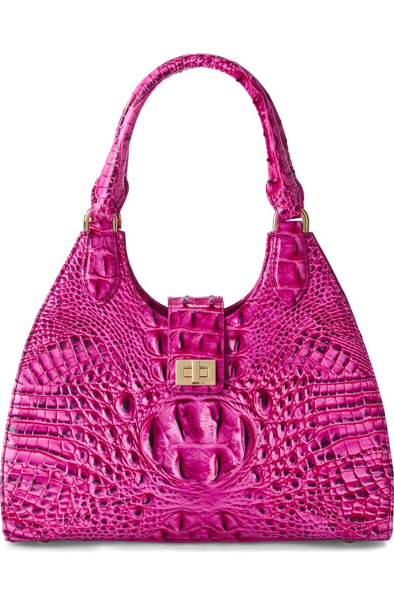 Brahmin Adrian Croc Embossed Leather Shoulder Bag, Main, color, Electric Fuschia