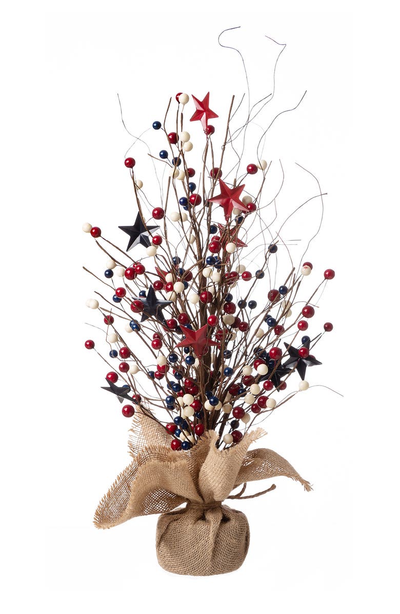 Glitzhome 20"H Patriotic Americana Berry or Hat Table Tree, Alternate, color, Brown