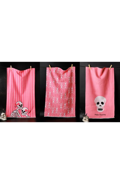 Tiramisu The Pink & Spooky Set Of 3 Artisan Kitchen Tea Towels In Pink