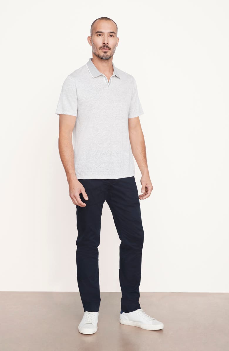 Vince Feeder Stripe Johnny Collar Linen & Cotton Polo, Alternate, color, 