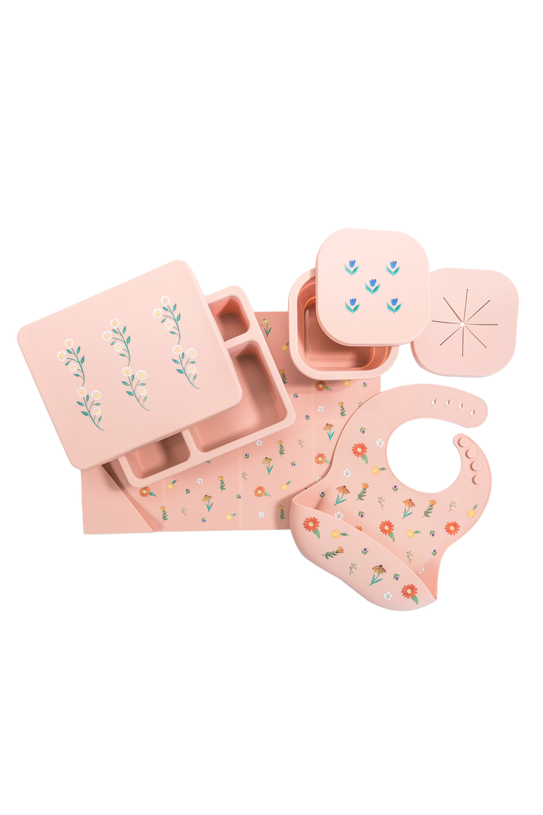 Silicone Mealtime Bundle, Main, color, Wildflower Ripe Peach