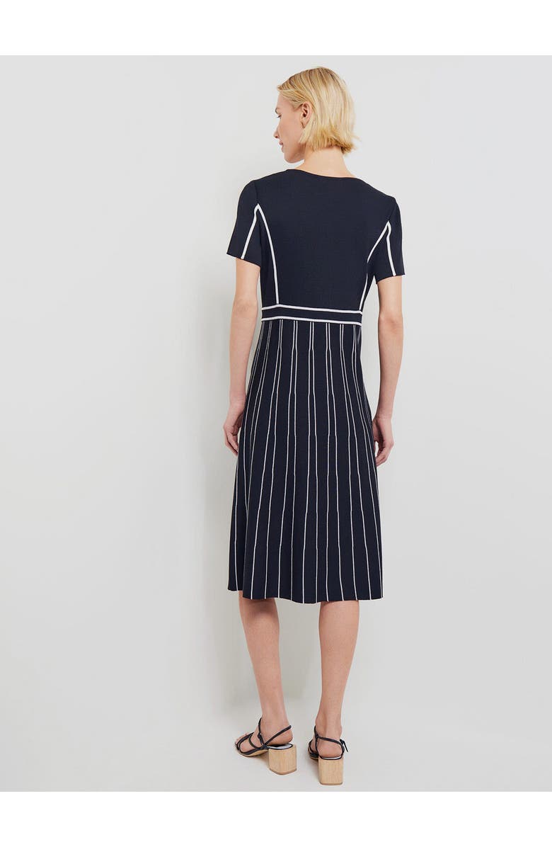 Misook Contrast Stripe A-Line Soft Knit Dress, Alternate, color, Black/White