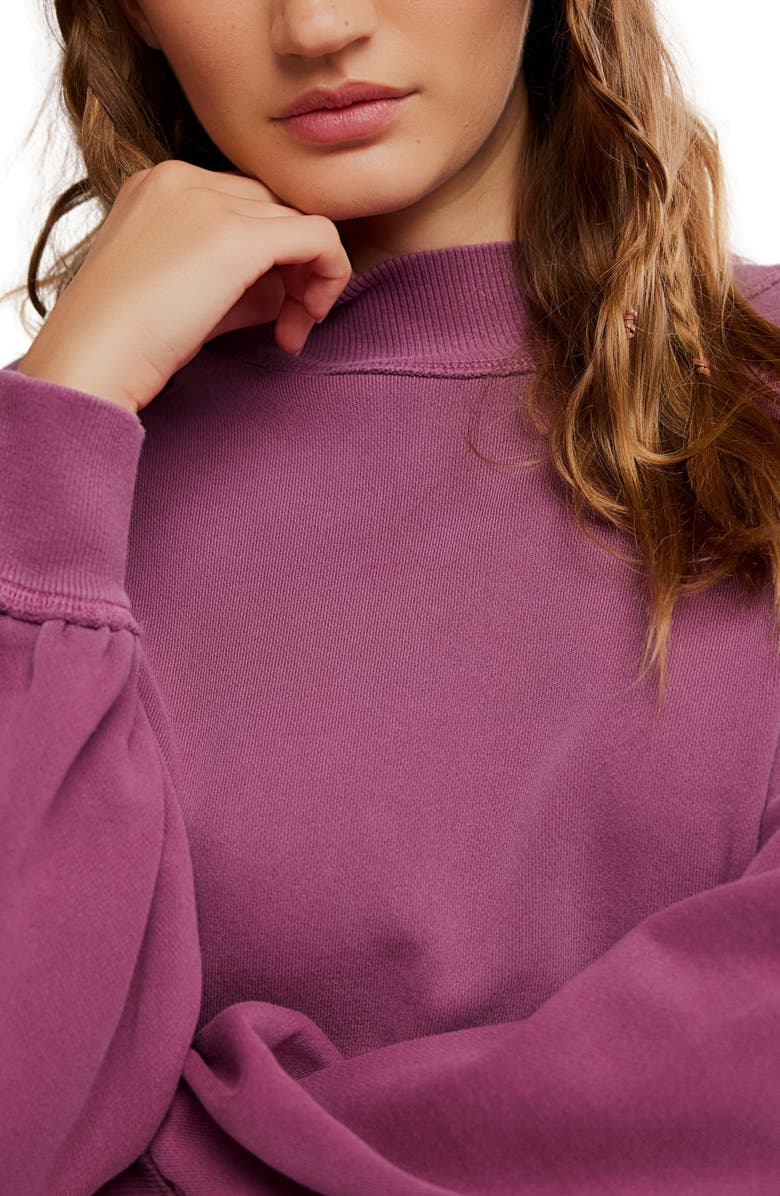 Free People Palm Springs Mock Neck Cotton Fleece Sweatshirt, Alternate, color, Damson