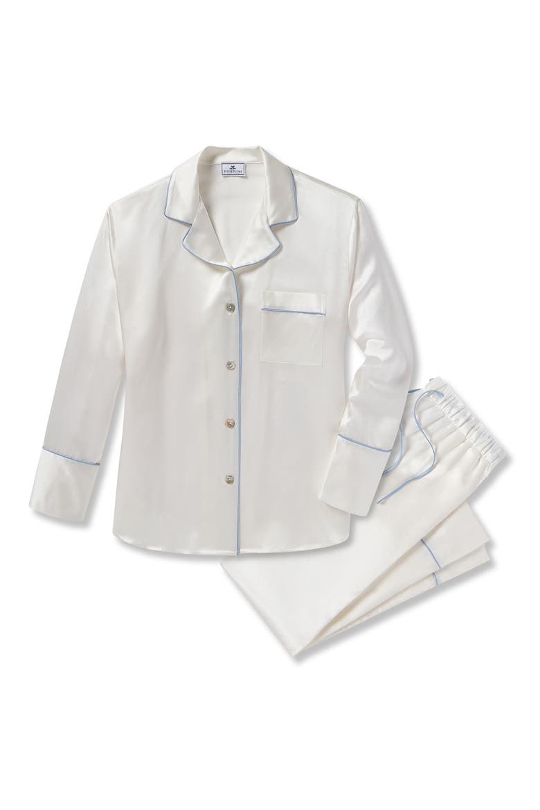 Piped Mulberry Silk Pajamas, Alternate, color, WHITE
