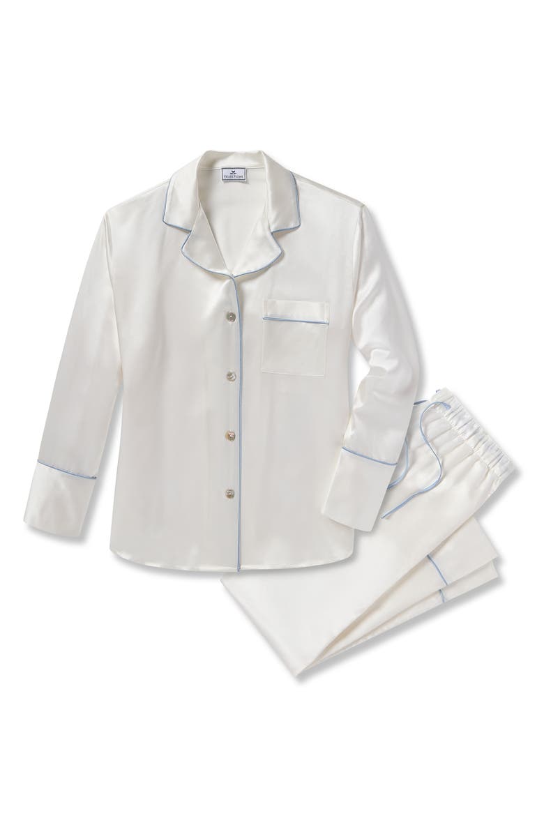 Petite Plume Piped Mulberry Silk Pajamas, Alternate, color, White