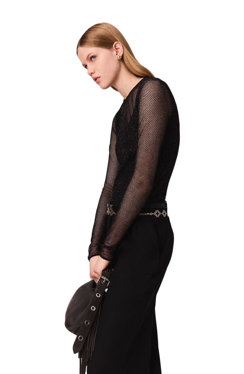 maje Jersey diamanté top, Alternate, color, Black