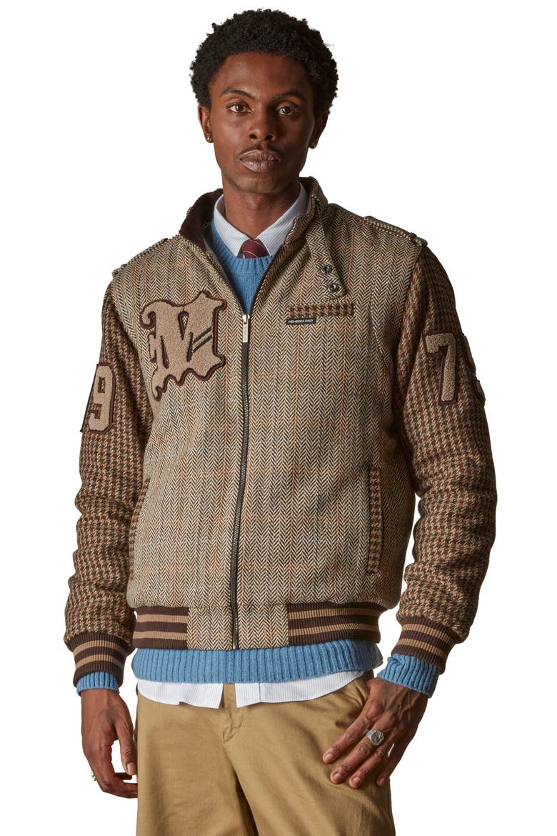 Men's Tweed Wool Blend Varsity Jacket, Main, color, Beige