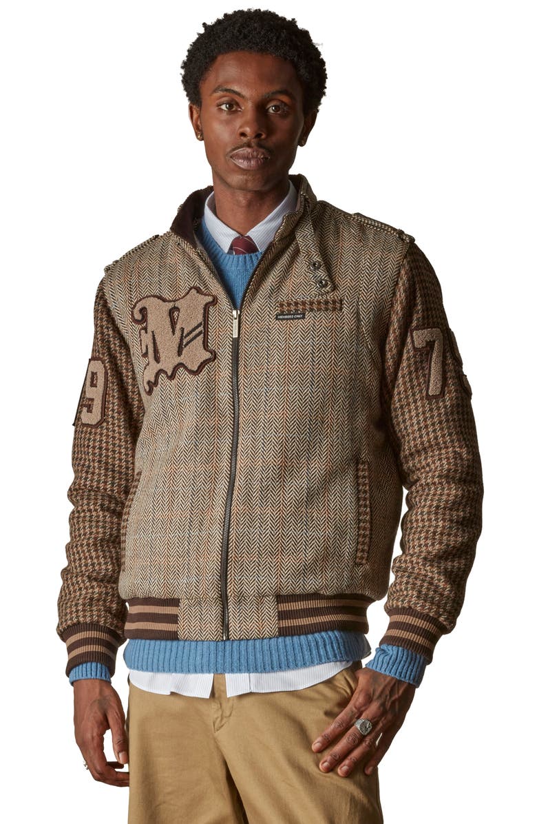 Members Only Men's Tweed Wool Blend Varsity Jacket, Main, color, Beige