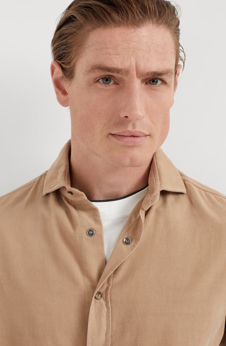 Brunello Cucinelli Garment-dyed narrow wale corduroy shirt with snap buttons, Alternate, color, 