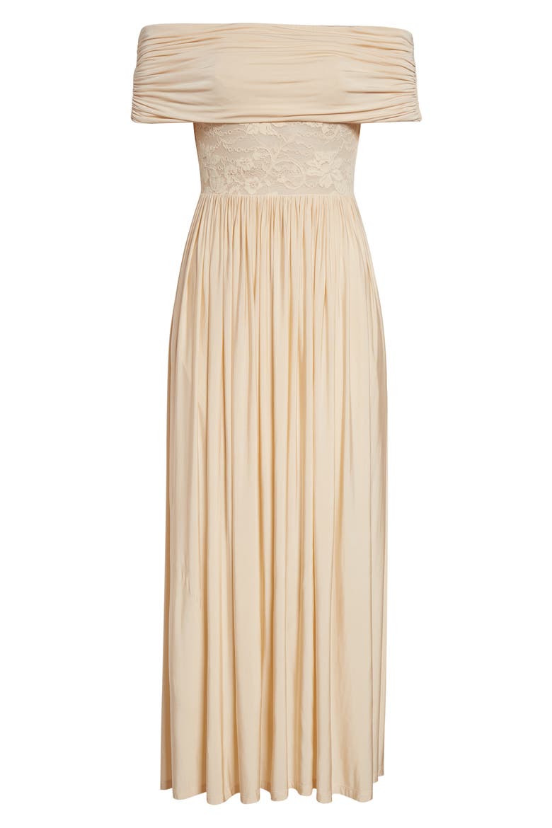 Rebellion Lace Inset Off the Shoulder Draped Dress, Alternate, color, CREAM