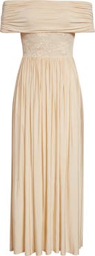 Zimmermann Rebellion Lace Inset Off the Shoulder Draped Dress