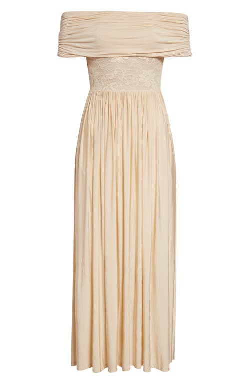 Zimmermann Rebellion Lace Inset Off The Shoulder Draped Dress In Neutral