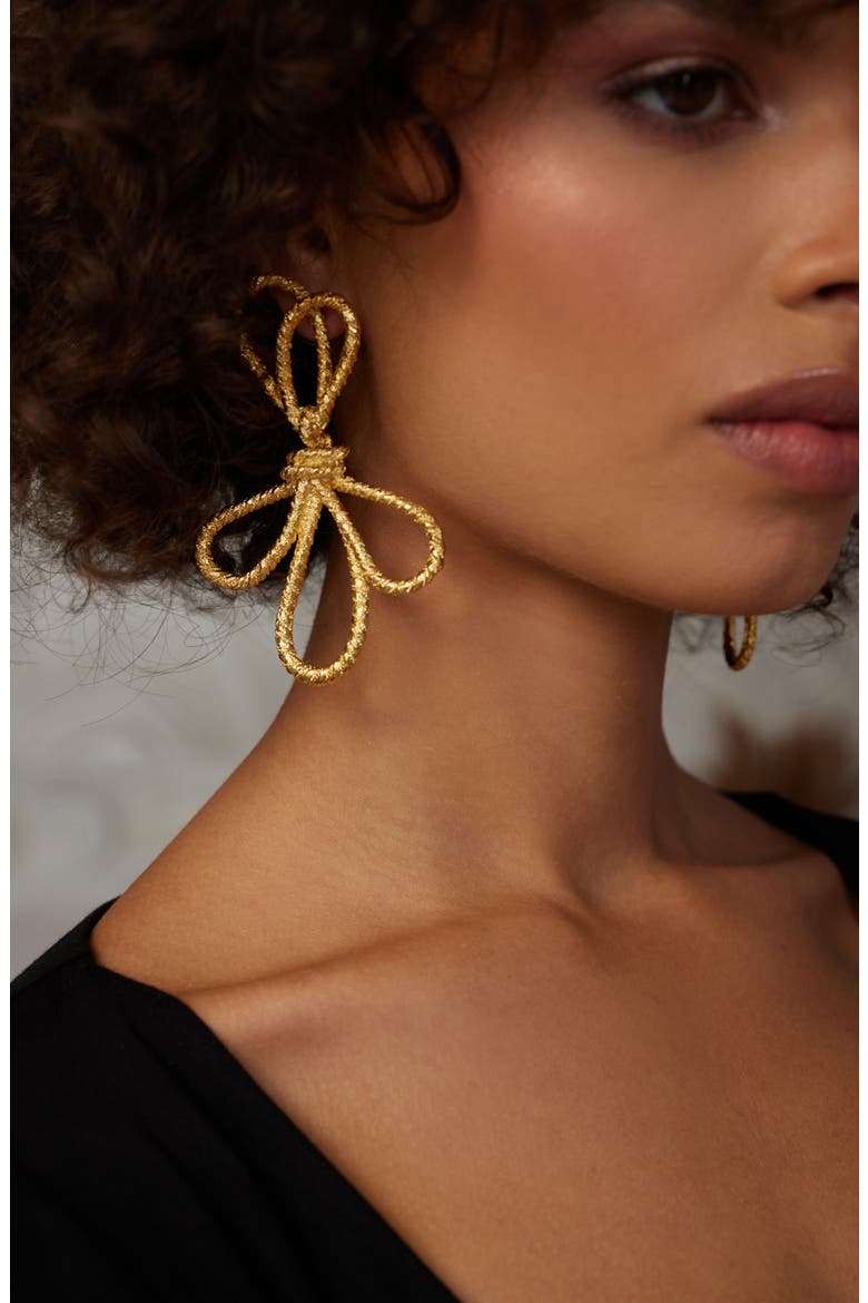 Oversized Bow Drop Earrings, Alternate, color, GOLD