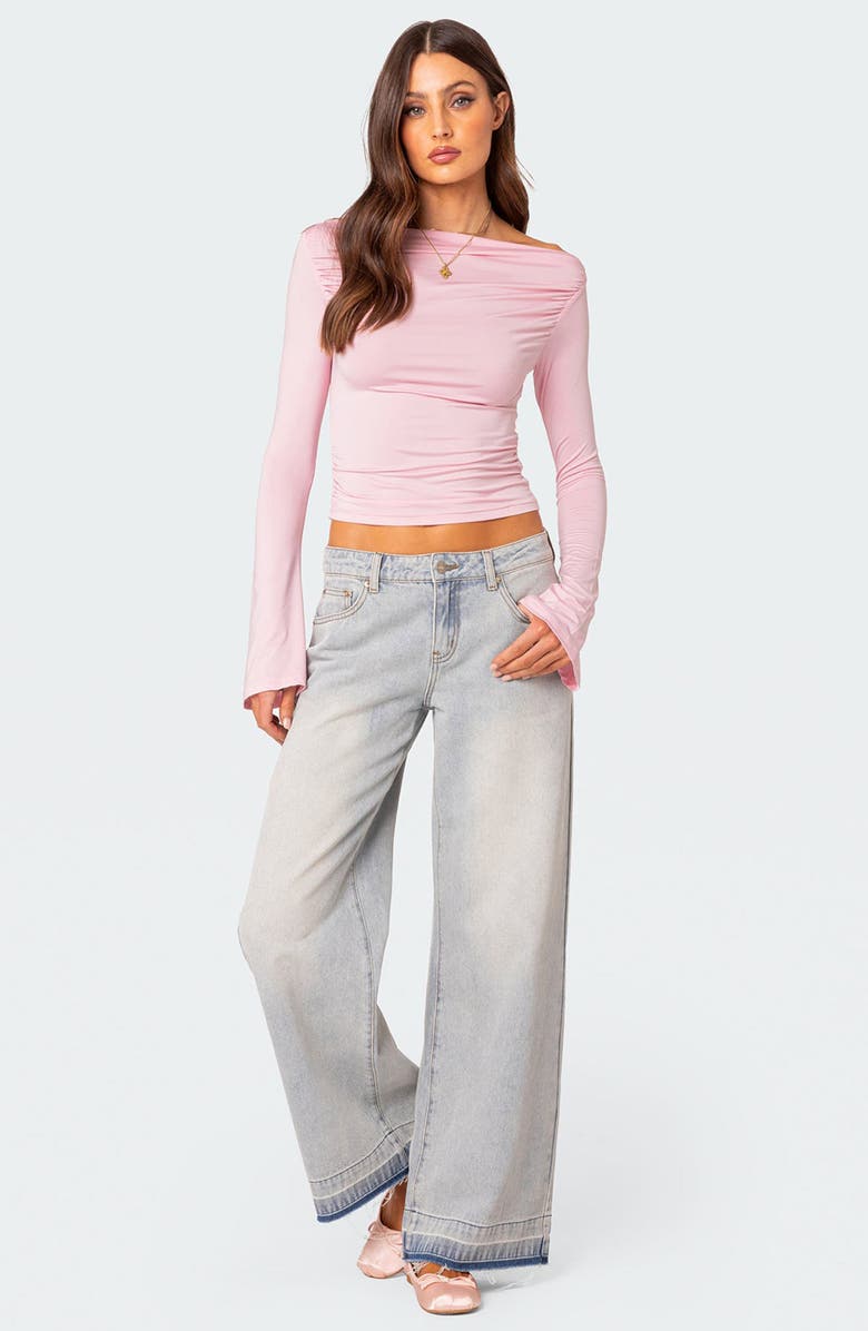 EDIKTED Dana Gathered Bell Sleeve Crop Top, Alternate, color, Light-Pink
