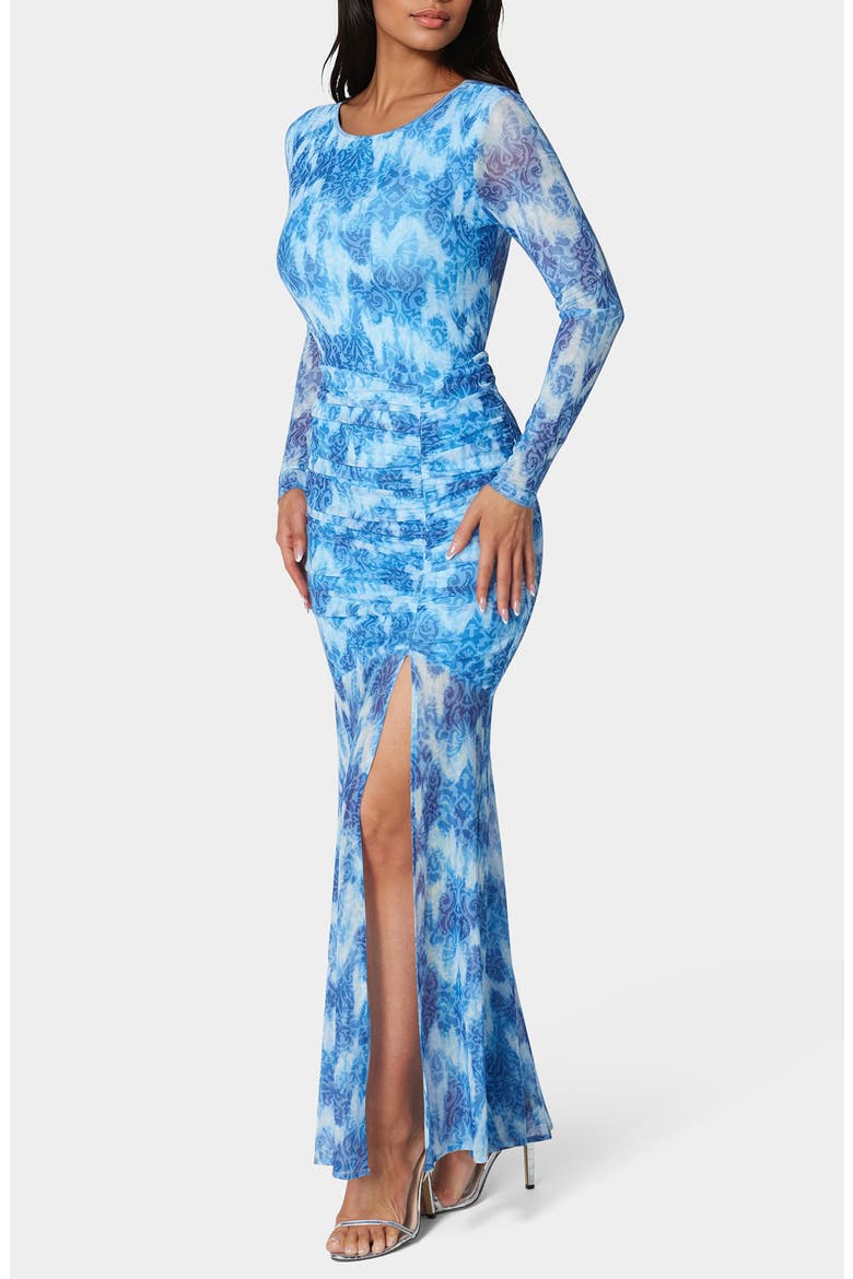 Floral Long Sleeve Mesh Mermaid Gown, Alternate, color, LIGHT BLUE