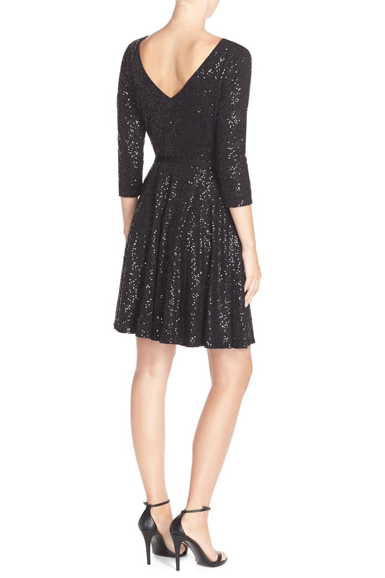 Sequin Jersey Fit & Flare Dress, Alternate, color, BLACK