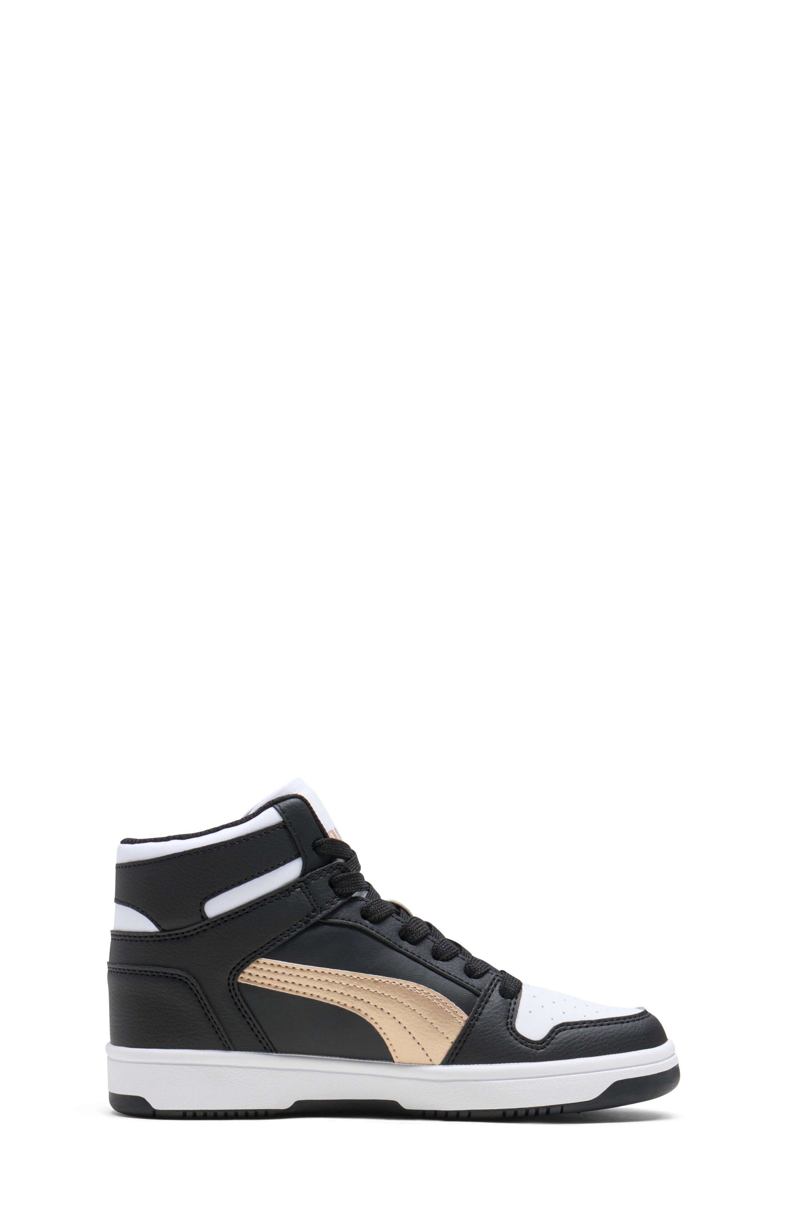 Kids' Rebound Layup High Top Sneaker, Alternate, color, PUMA BLACK-PUMA GOLD- WHITE