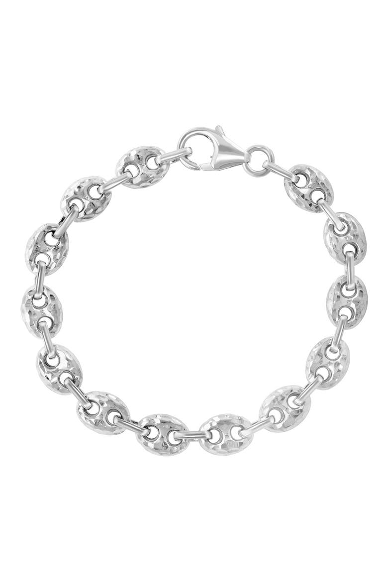 Sterling Silver Hammered Mariner Chain Bracelet, Main, color, SILVER METALLIC