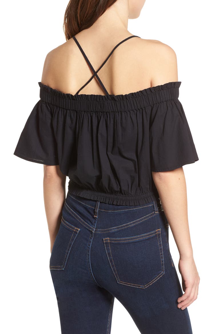 Strappy Cold Shoulder Crop Top, Alternate, color, BLACK
