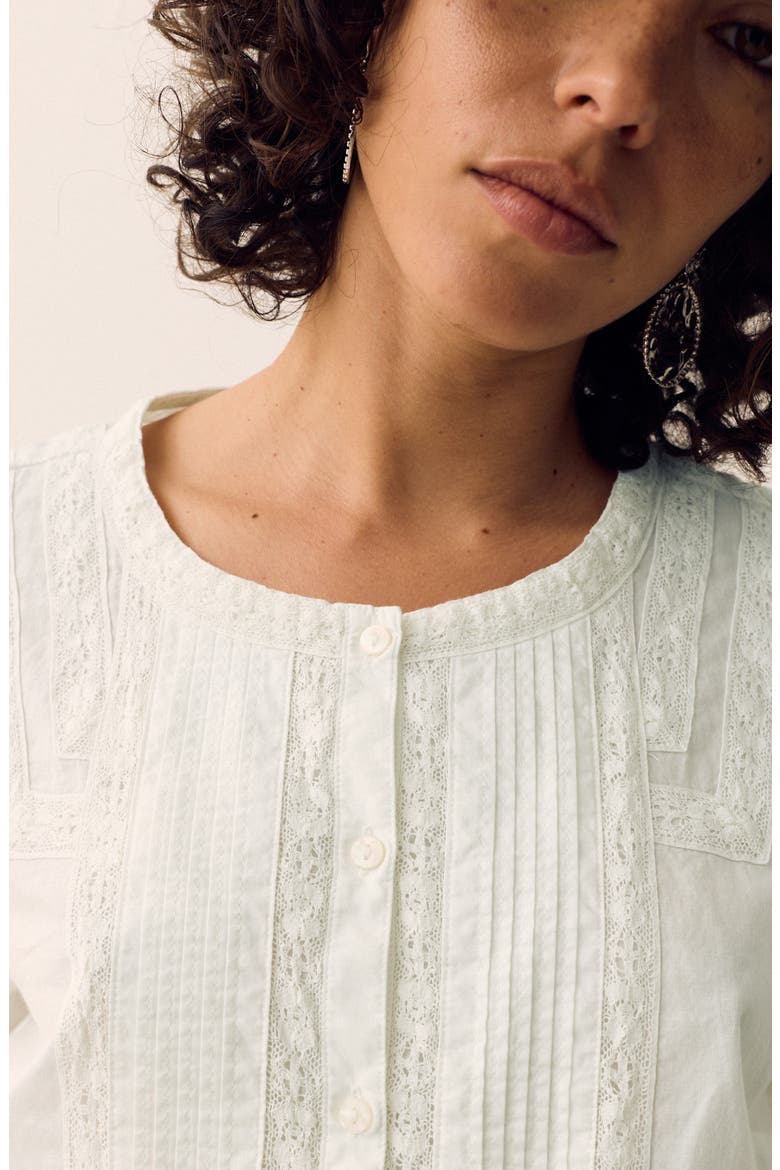 Pintuck Lace Inset Top, Alternate, color, SOFT WHITE
