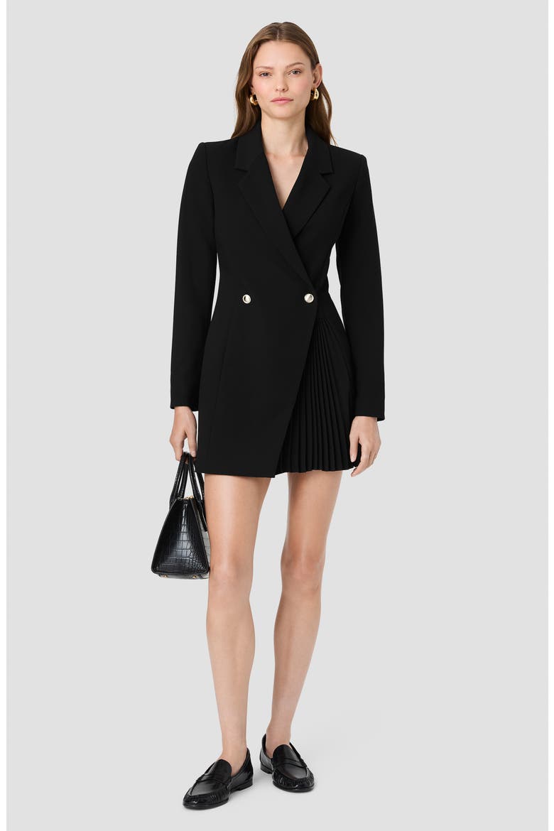 Azra Twill Pleated Tuxedo Minidress, Alternate, color, BLACK